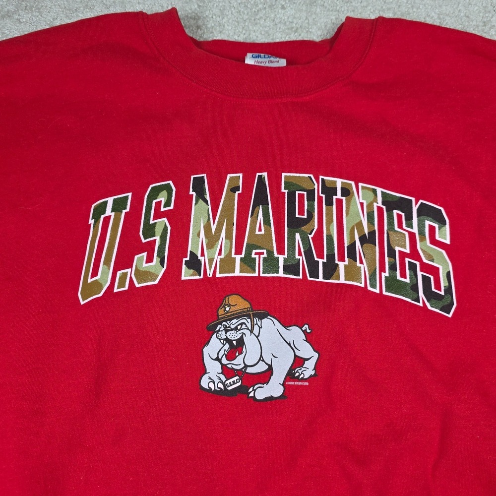 US Marines Sweatshirt Mens‎ XL Red Embroidered Bulldog Mascot Pullover Gildan